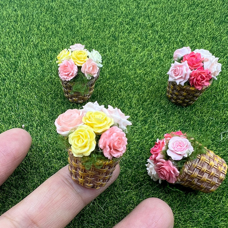 Mini Potted Flowers Flower Pot Basket Simulation Miniature Dollhouse Decor Food Play Photo Prop Scene Accessories Home Decor