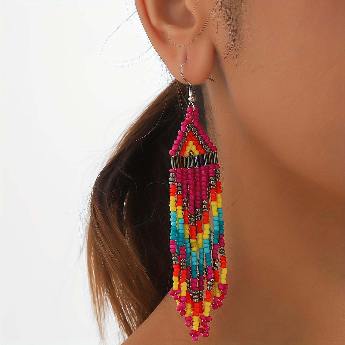 1 Pair Of Bohemian Handmade Glass Bead Earrings With Fashionable Party Style Sparkling Women's Earrings Decoration