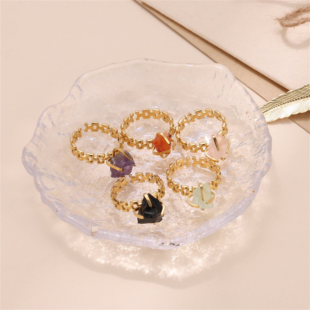 Kissmoon Fashion Irregular Colored Gravel Stainless Steel Gold Color Adjustable Ring for Women Trendy Vacation Jewelry s