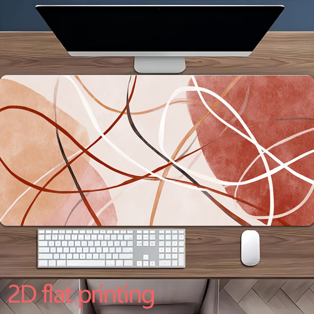 Large Boho Abstract Desk Pad, 2D Flat Printing Non-Slip Mouse Pad, Extended Keyboard Mat for Office, Aesthetic Desk Blotter