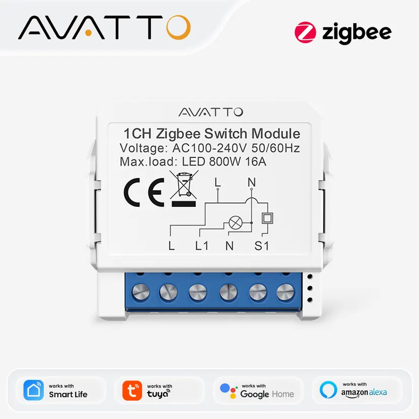 AVATTO ZigBee Tuya 1/2/3/4 Gang Mini Smart Switch DIY Light Switches Module Two-Way Control Works With Alexa Alice Home