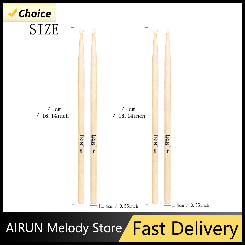 IRIN 7A 5A Nylon Tip Maple Wood Drumsticks 1 Pair Beginner Student Music Performance Practice Durable Construction Comfort Grip