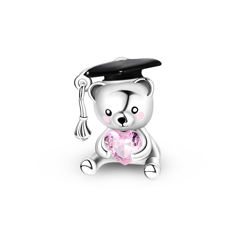 925 Sterling Silver Cute Little Bear Charm Beads Sparkling CZ Zircon Dangle Fit Original Bracelet DIY Women Birthday Jewelry