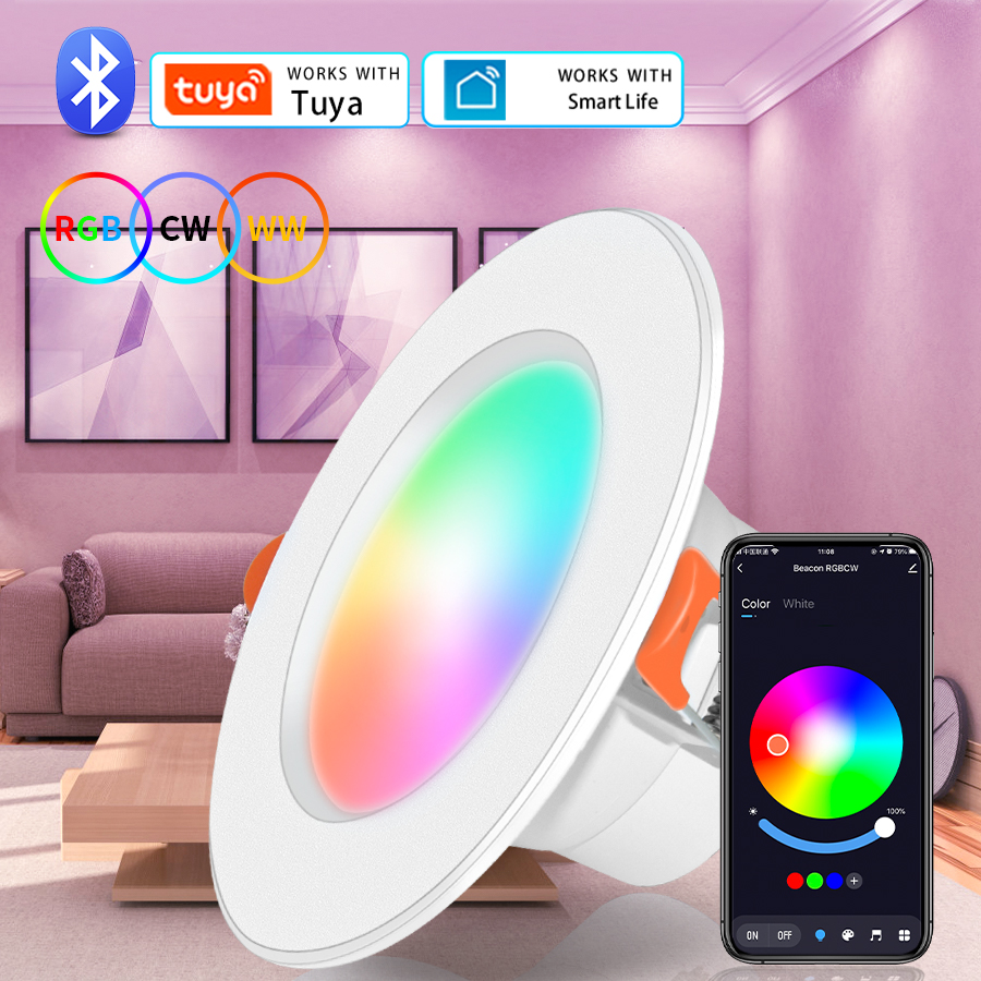 1-8PCS LED Downlight Dimmable 10W tuya Intelligent Graffiti Control APP RGB CW Full Color Spot Ceiling Recessed AC85-265V