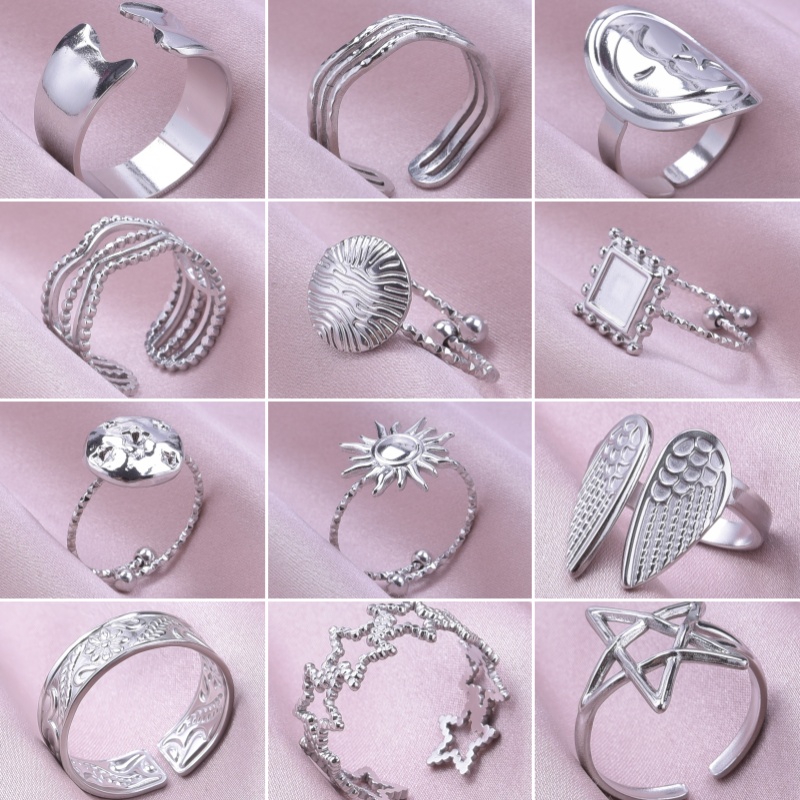 Irregular Geometry Fashion High Quality Ellipse Star Moon Stainless Steel Ring Couple Finger Jewelry Everyday Joker New Rings
