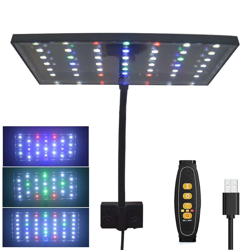 USB Aquarium LED Grow Light Full Spectrum for Aquatic Plants Fish Tank, Dimmable Timer Adjustable 360° Rotatable