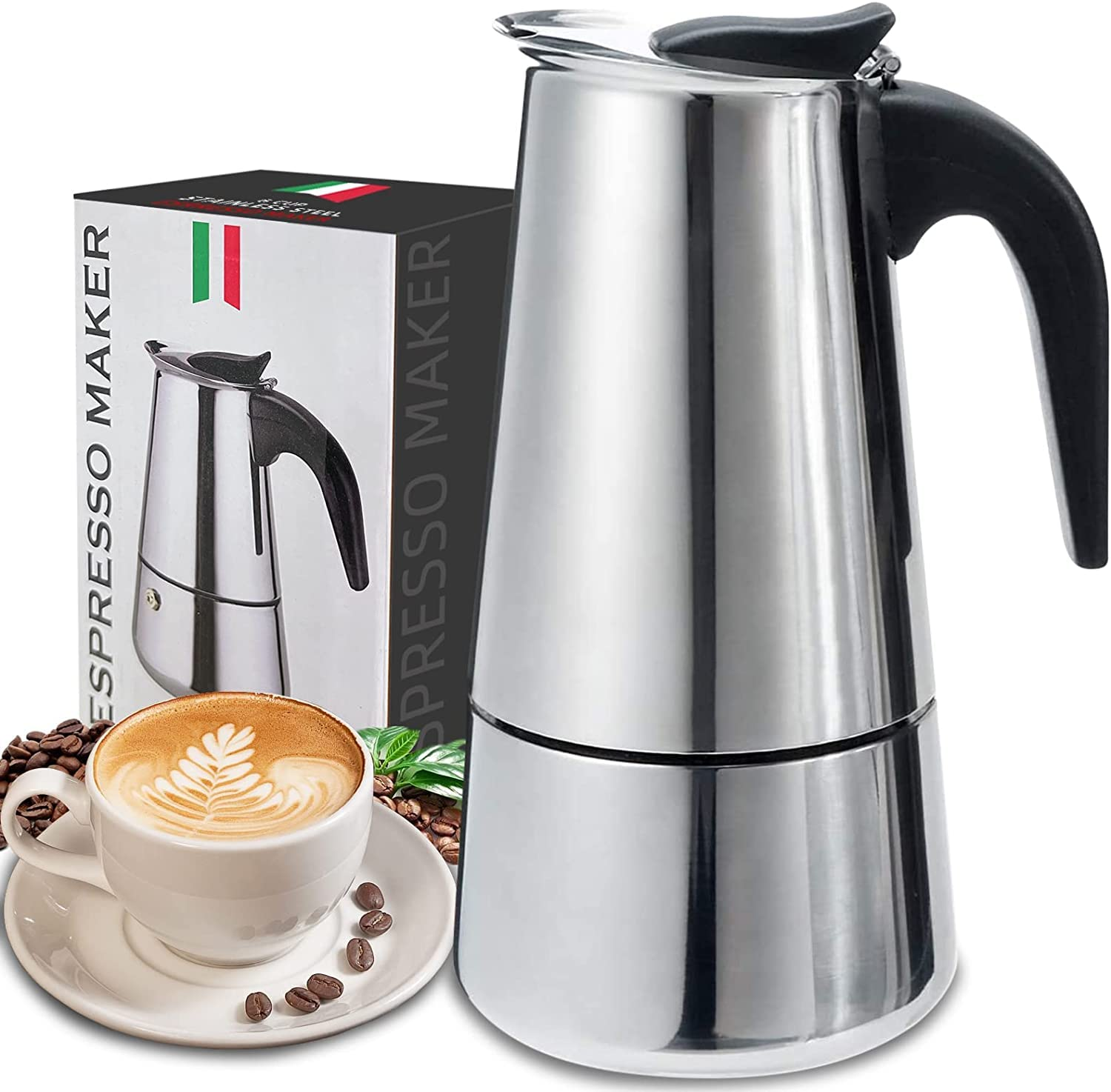 4X Stovetop Espresso Maker - Moka Pot Coffee Maker for Gas or Electric Stove Top -3 Cups Espresso Maker for Italian