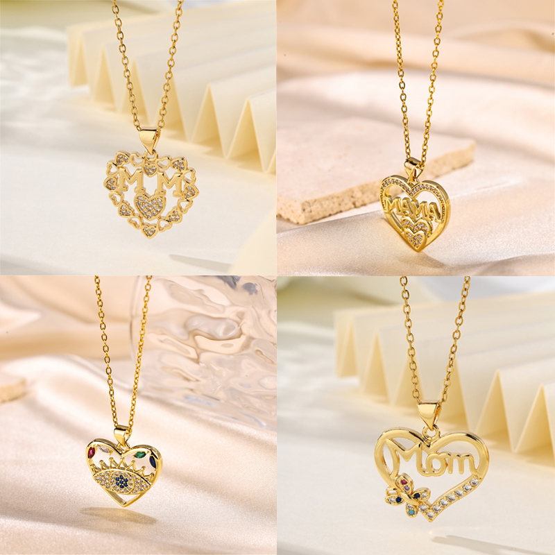 Kissmoon Mom Heart Zircon Pendant Stainless Steel Gold Color Necklace for Women Mother's Day Birthday Fashion Jewelry s