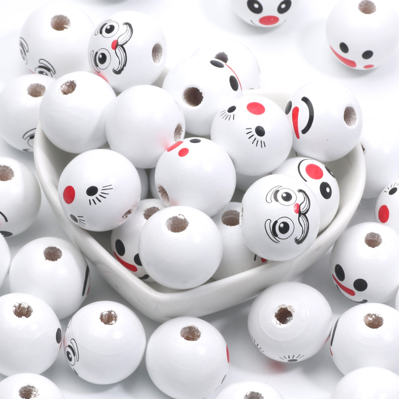 20MM 10Pcs White Mixed Pattern Wooden Beads For Handmade Jewelry Making Bracelets Anklets Necklaces Decorative Beads