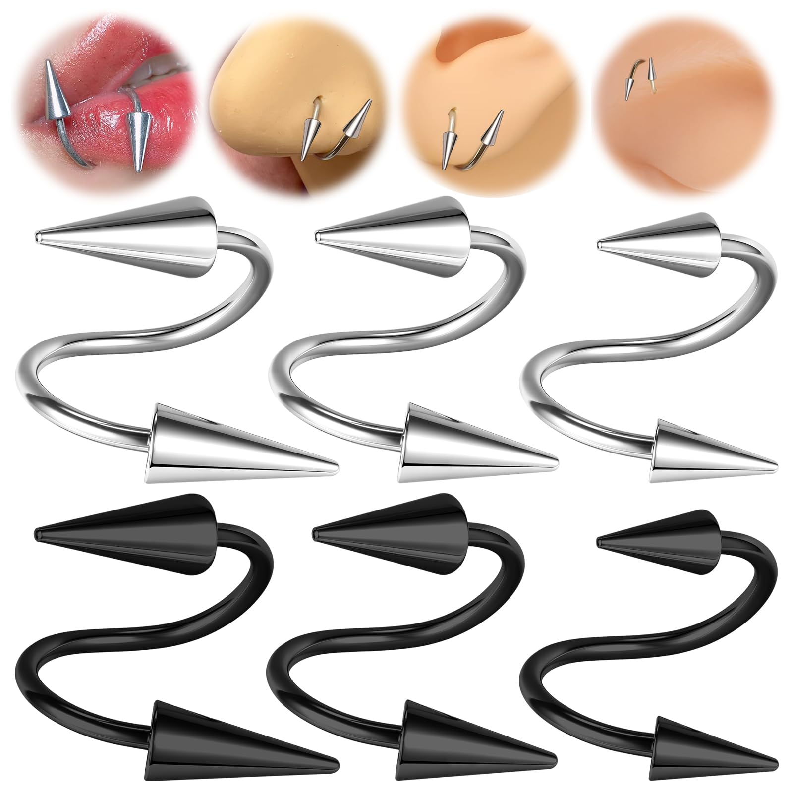 1 Pcs Spike Nose Spiral Lip Rings Stainless Steel Earrings Cartilage Helix Piercing Punk Lower Labret Studs Piercing Jewelry