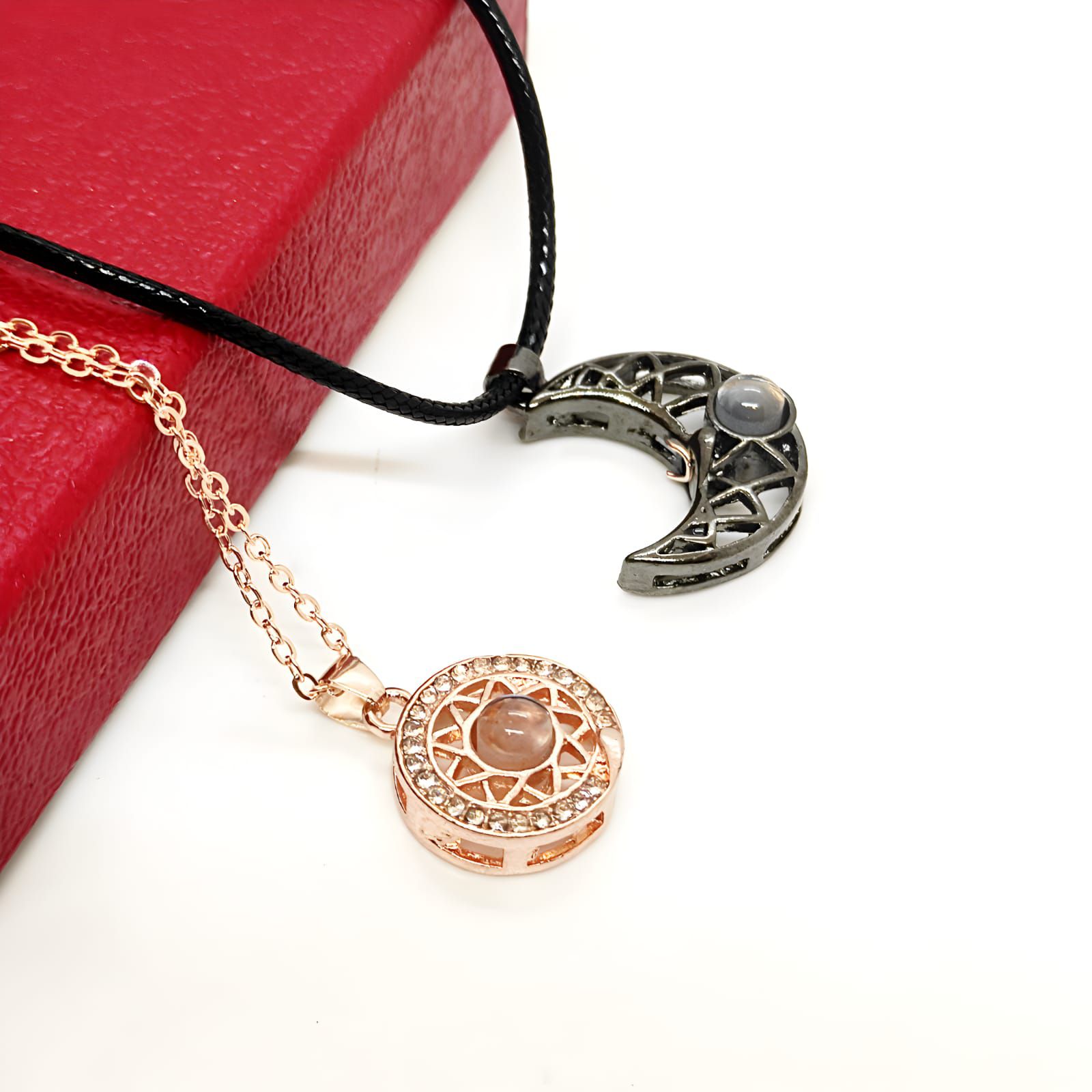 Godgifters 100 Love Language Golden Sun And Black Moon Couple Necklace