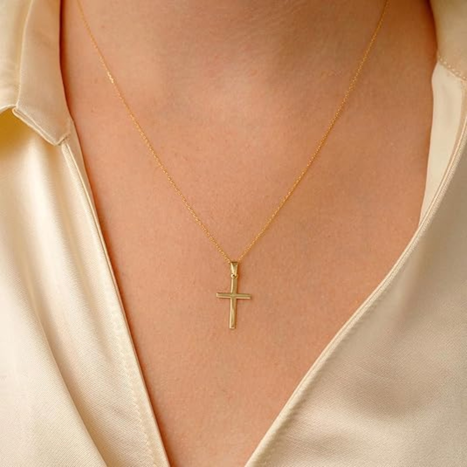 18K Golden Plated 304 Stainless Steel Cross Necklace | Fade Resistant, Double Chain | Simple Versatile Clavicle Chain