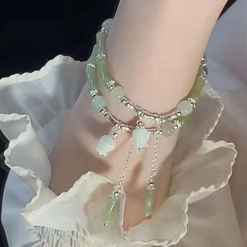 Fashion Bamboo Joint Lily Of The Valley Flower Bracelet For Women Exquisite Chinese Style Blessing Pendant Bracelet Jewelry
