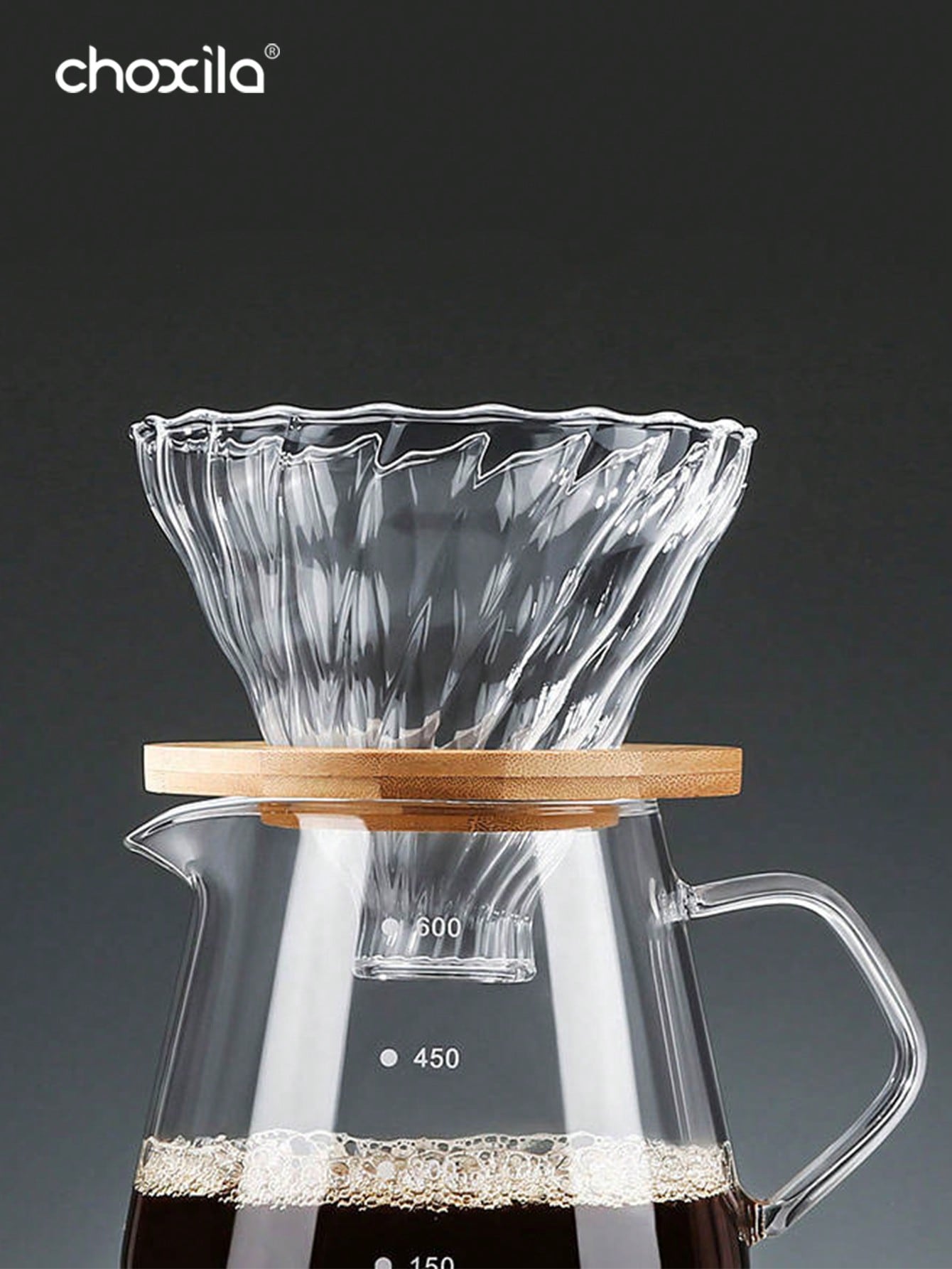 1pc Glass Coffee Dripper Coffee Filter, Cone Glass Pour Over Coffee Dripper with Bamboo Stand