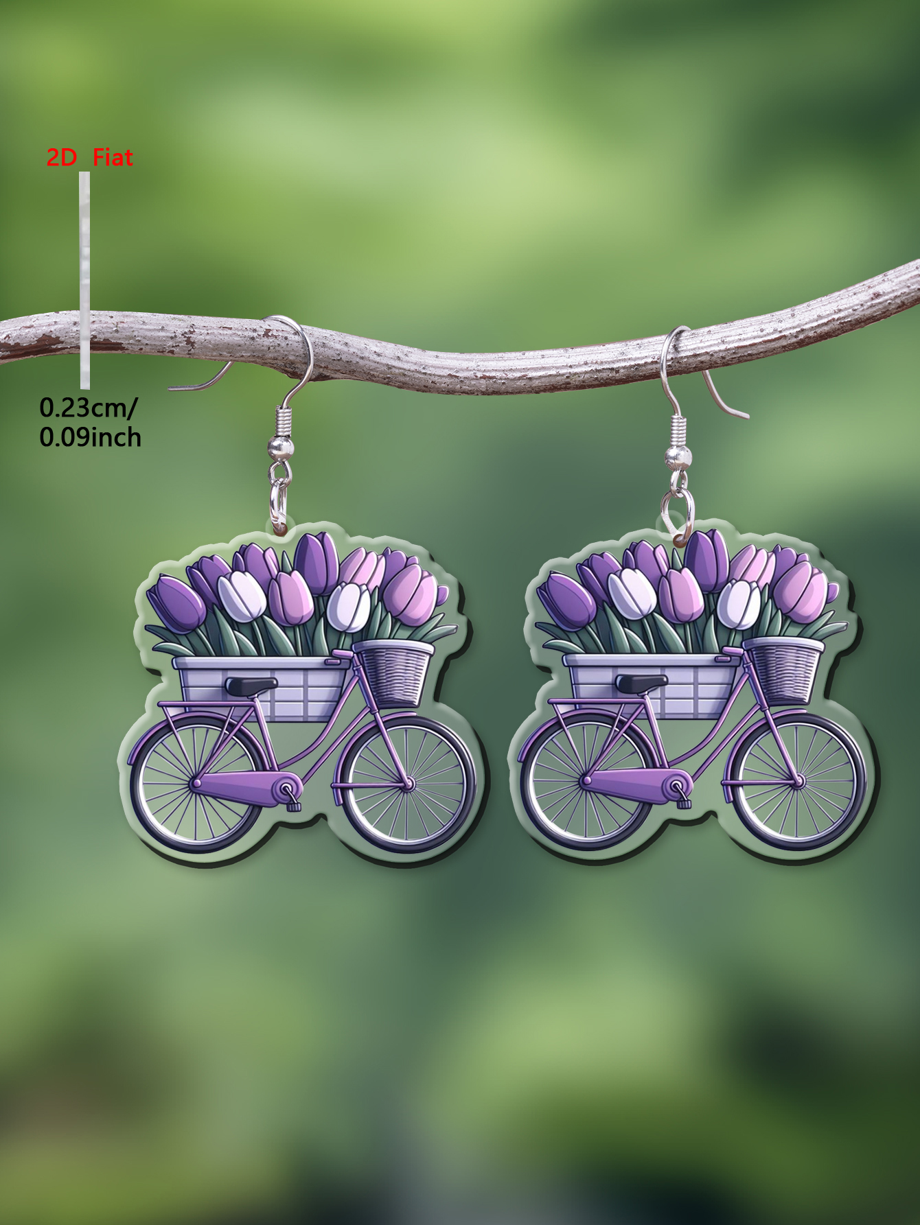 1 Pair of 2D Flat-1Pair Purple Bicycle Pattern Acrylic Pendant Long Earrings, Elegant and Simple Style Jewelry Earrings for Women Suitable for Daily Wear and Vacation Wear