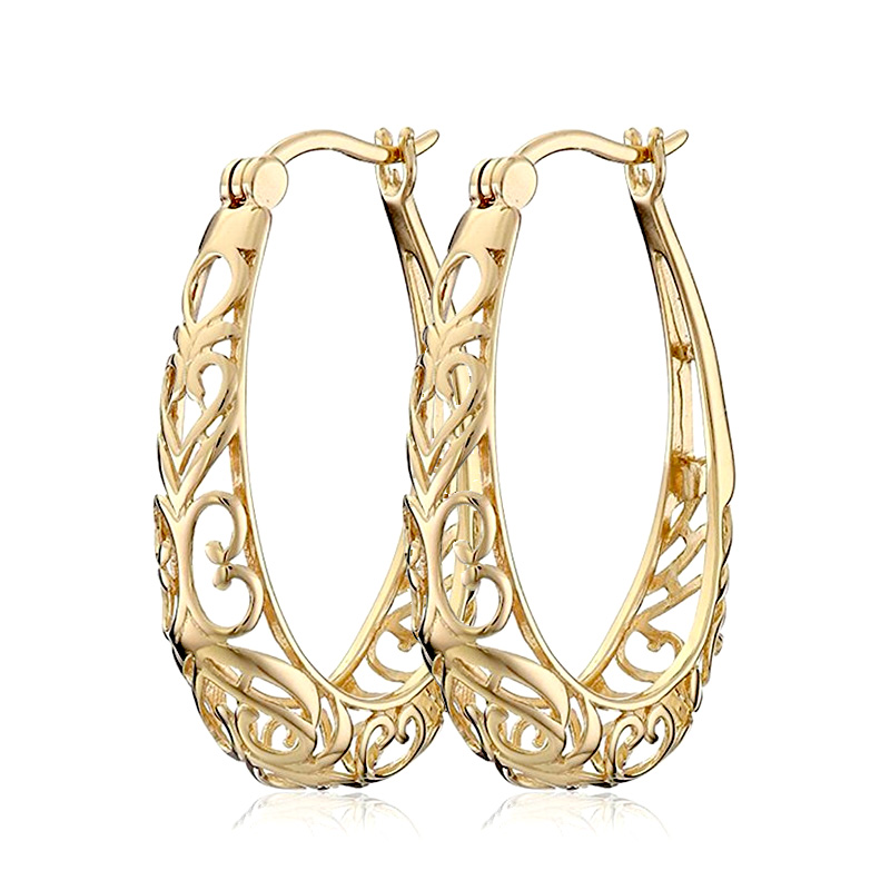 Huitan Trendy Gold Color Stud Earrings for Women Hollow Design Luxury Female Earrings Wedding Party Temperament Elegant Jewelry