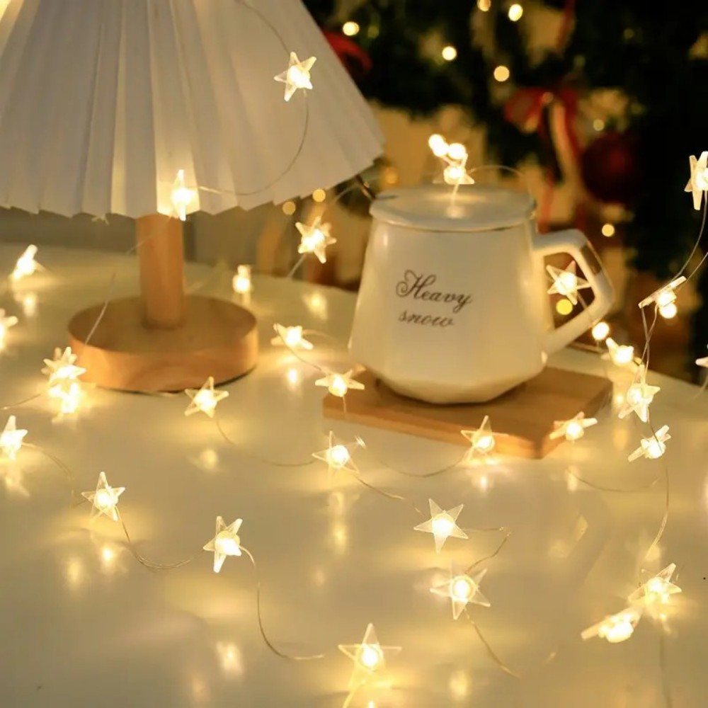 1PC 2M20LED Star Copper Light String Room Decoration Fairy Lights Xmas Decorative Garland LED String Light AA Battery