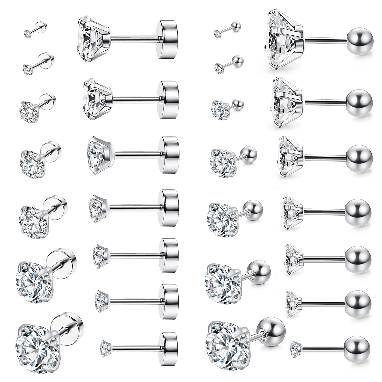 LUXUSTEEL Stainless Steel Round Cubic Zirconia Pendientes Mujer Piercing 2022 Silver Color Multilayers Size Small Earrings Party