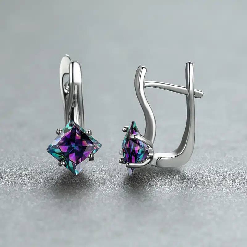 Huitan Luxury Trendy Blue Cubic Zirconia Hoop Earrings Wedding Party Elegant Accessories for Women Anniversary New Jewelry