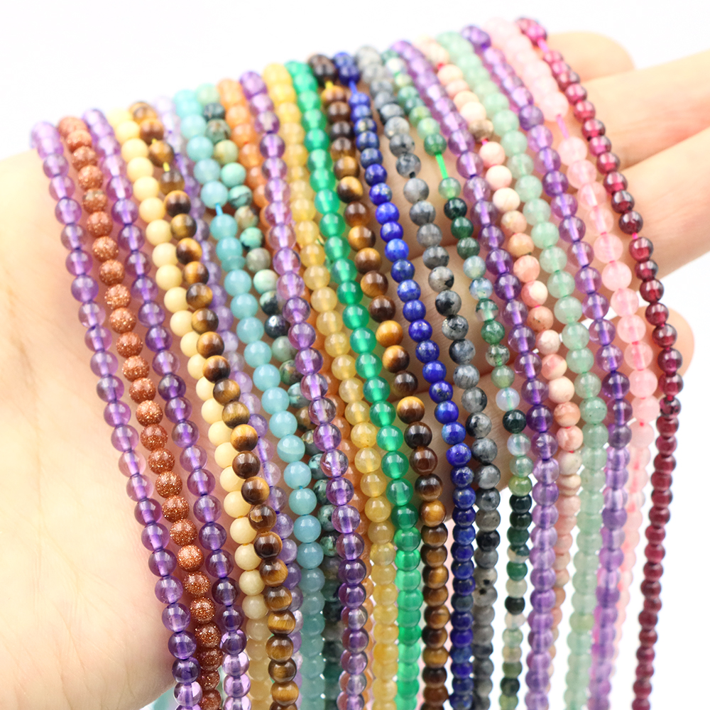 2 3mm Natural Agate Rose Quartz Lapis Lazuli Crystal Stone Small Round Loose Gemstone Beads For Jewelry Making DIY Bracelet 15''