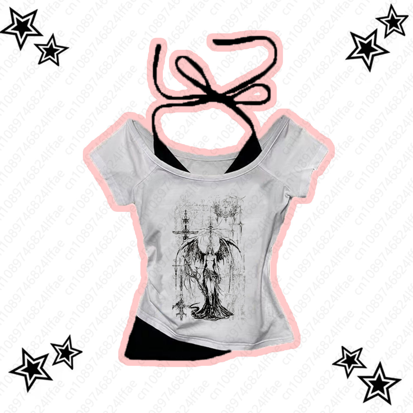 Women Vintage T Shirts Retro Grunge Print Crop Tops Y2k Summer T Shirts Fashion Streetwear Hanging neck short sleeved T-shirt