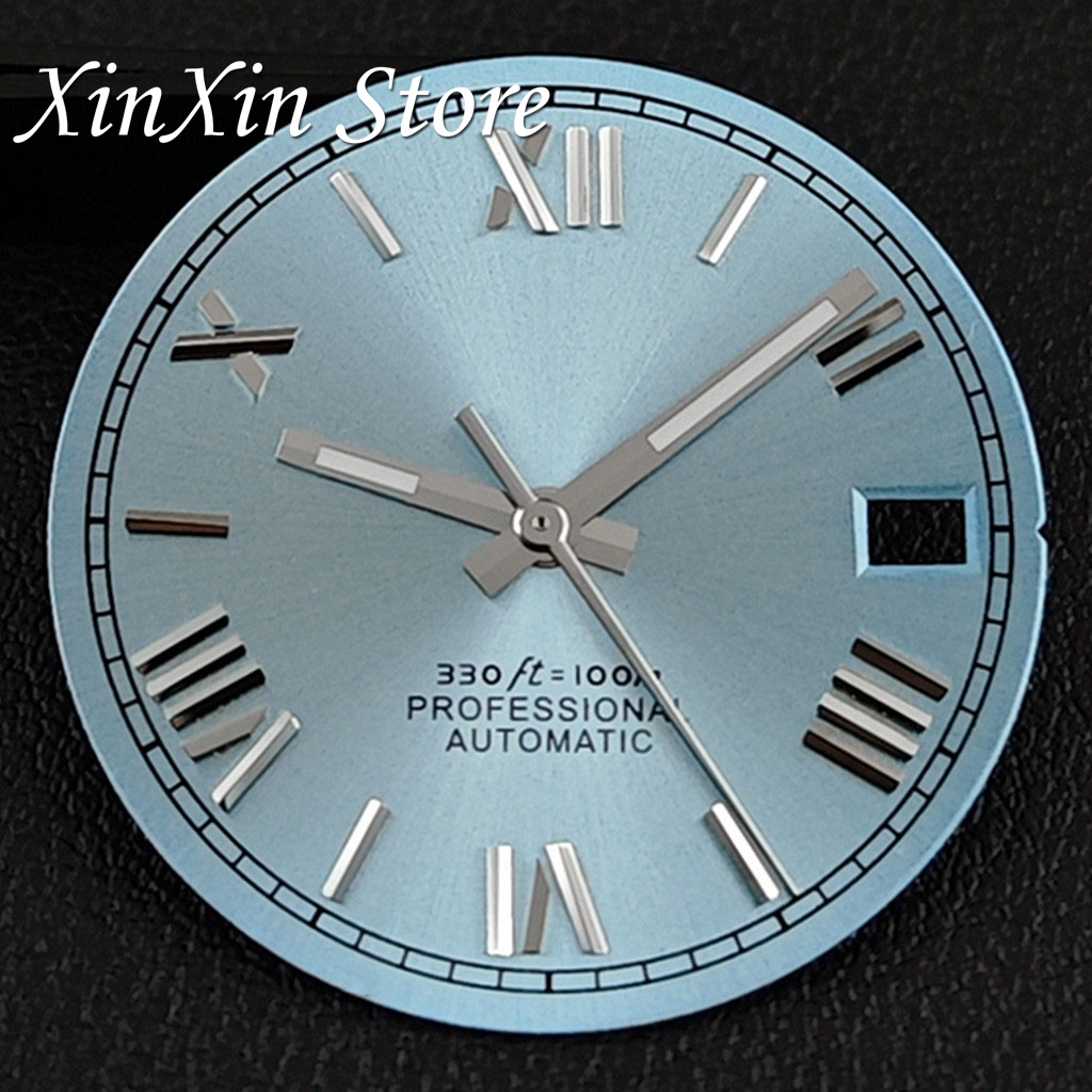Sky Blue Roman Numerals 28.5MM Sunburst Watch Dial Modified Watch Faces Watch Accessories For 4R35 NH35 NH36 NH38 4R 7S Movement