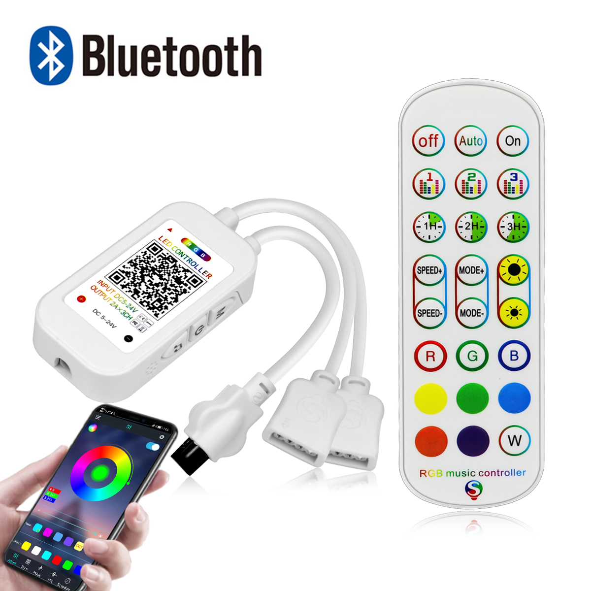 DC12V/24V Bluetooth APP 4 pin RGB controller 1 to 1 or 1 to 2 Smart LED Controller With Remote control For RGB LED strip light lightify