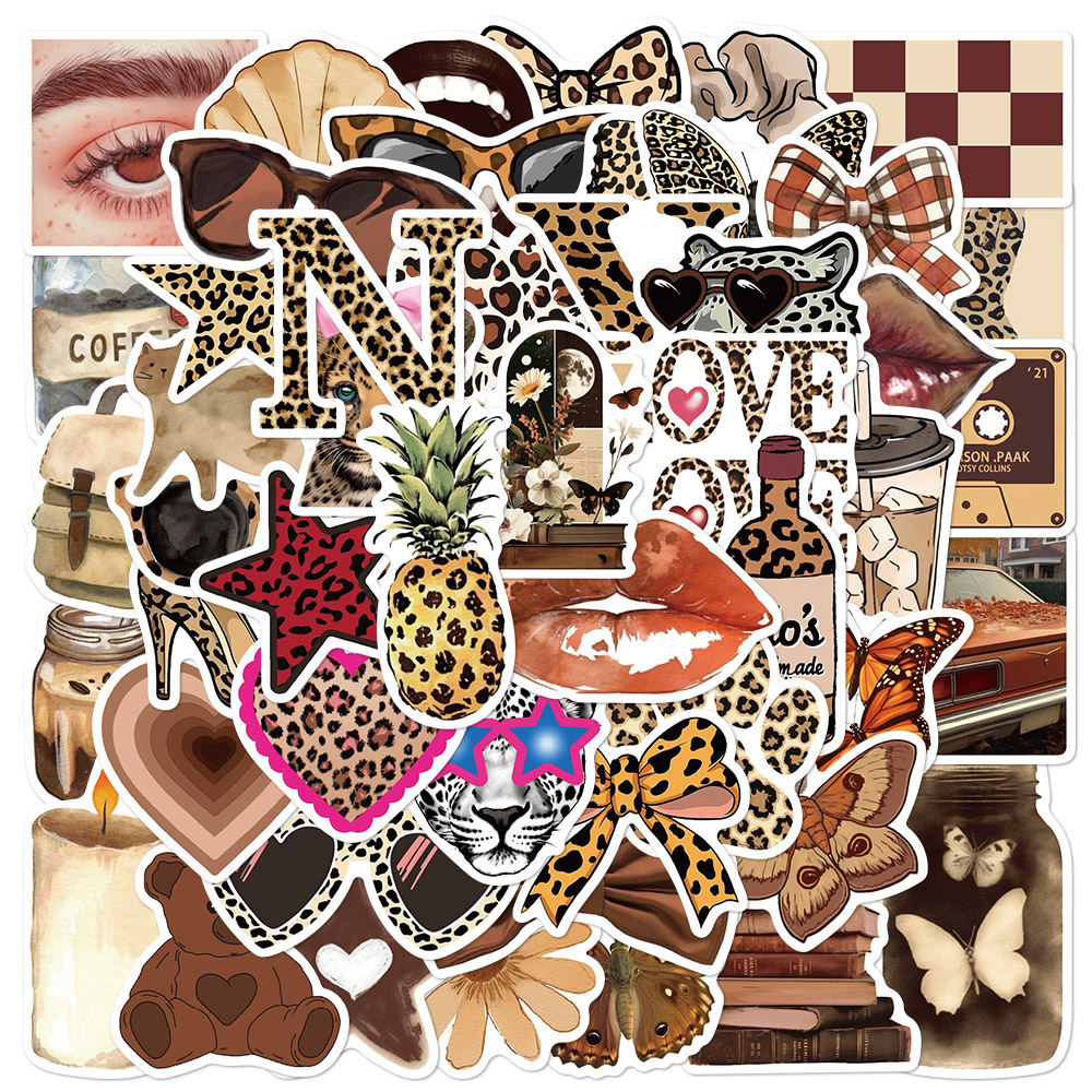 50Pcs The IT Girl Stickers Fashion Leopard Print DIY Stickers Scrapbooking Phone Luggage Skateboard Waterproof Decals