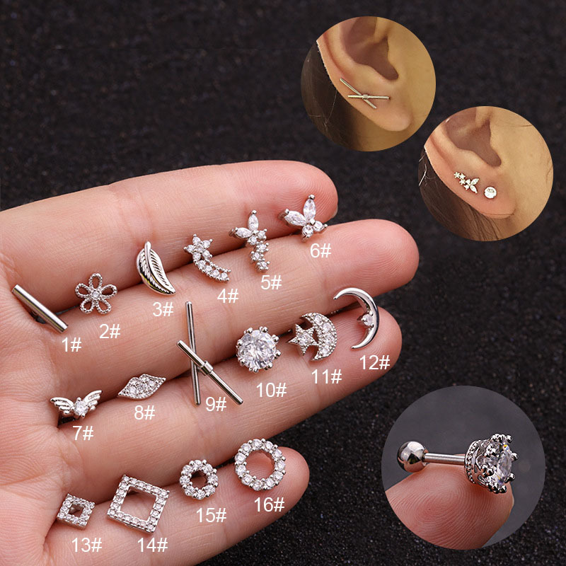 16G Tiny Butterfly Cartilage Stud Earrings for Women, Surgical 316L Stainless Steel Cubic Zircon Ear Studs Piercing Jewelry