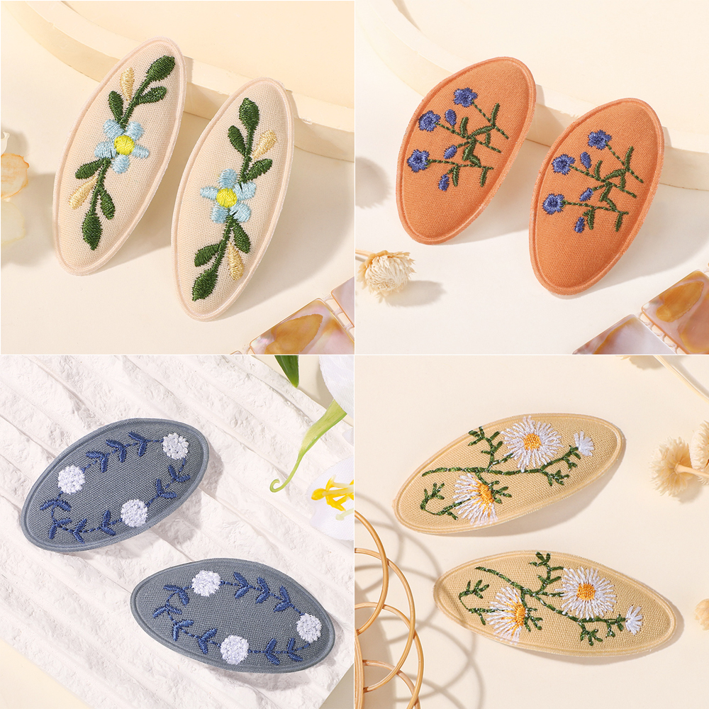 BABY BOWS 2Pcs High Quality Hand-made Embroidery Hair Clip Sweet Bangs for Kids Fresh Rural Hair Accessories Hair Clips