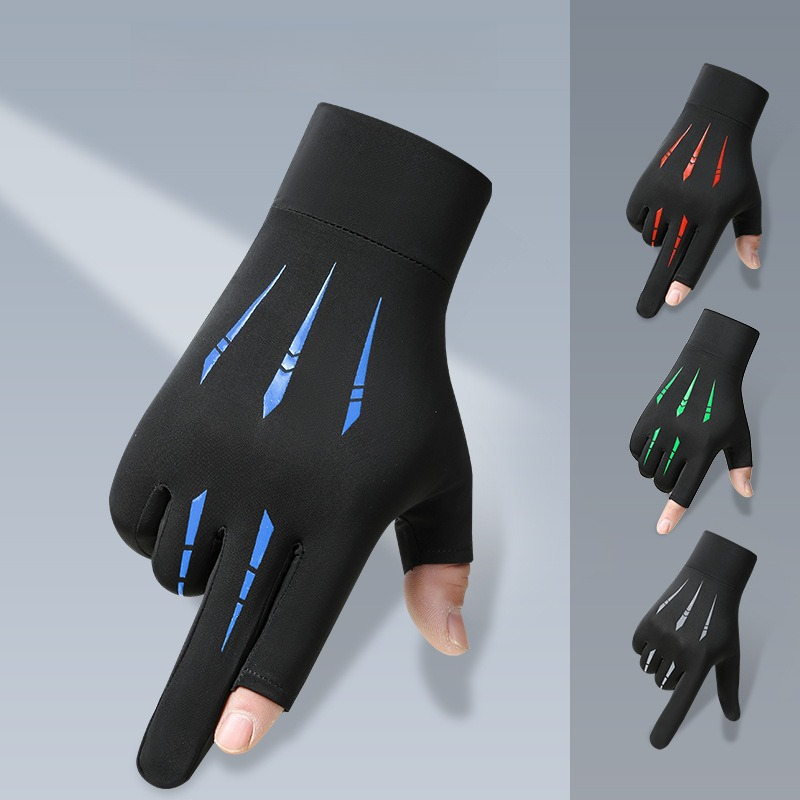 1Pair Men Sun Protection Gloves Summer Ice Silk Cycling Driving Touch Screen Gloves Anti-UV Breathable Fingerless Fishing Gloves