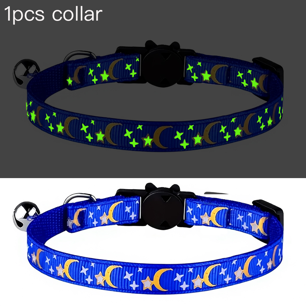 Pet Collar Cat Dog Gold Color Stars and Moon Pet Collar with Bell and PP Material Separate Reflective Safety Buckle Solid Safe