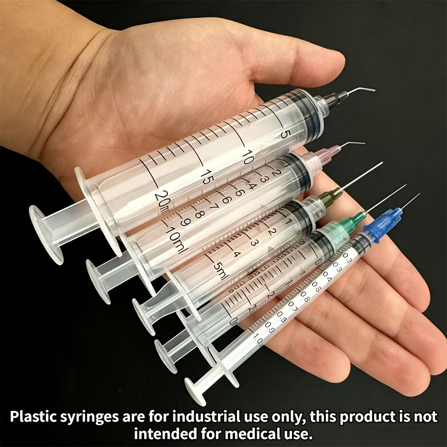 5-Piece Set of Laboratory Dispensing Luer Syringes, Including 1ml, 3ml, 5ml, 10ml, and 20ml Sizes, with Blunt Tip Needles, Suitable for Industrial, Veterinary, and Laboratory Applications, Can Be Used as Samplers, Glue Dispensers, DIY Ink Injection Syr...