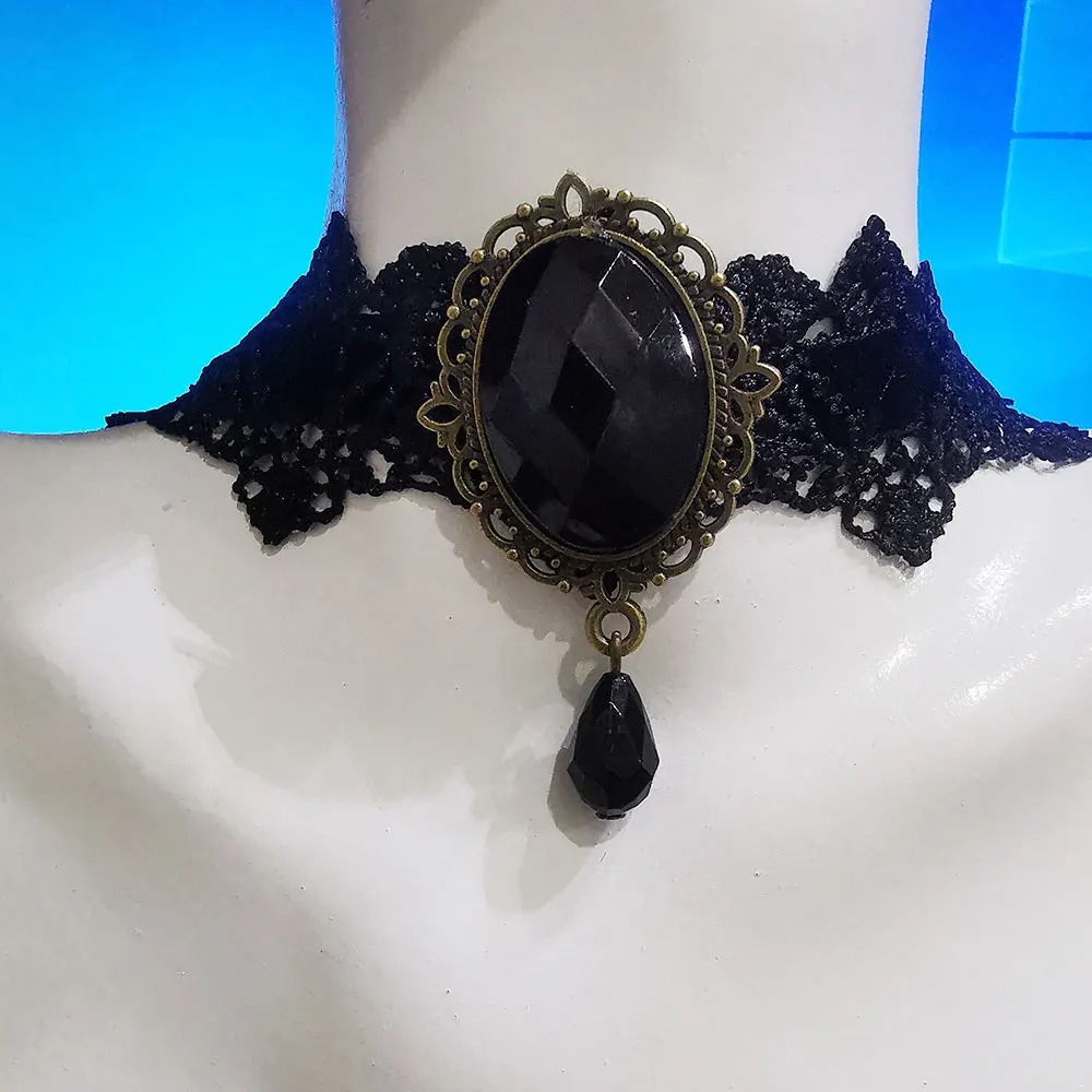 Gothic Black Lace Choker Necklace for Women Vintage Tassel Clavicle Chain Halloween Collar Choker Steampunk Party Jewelry Gift