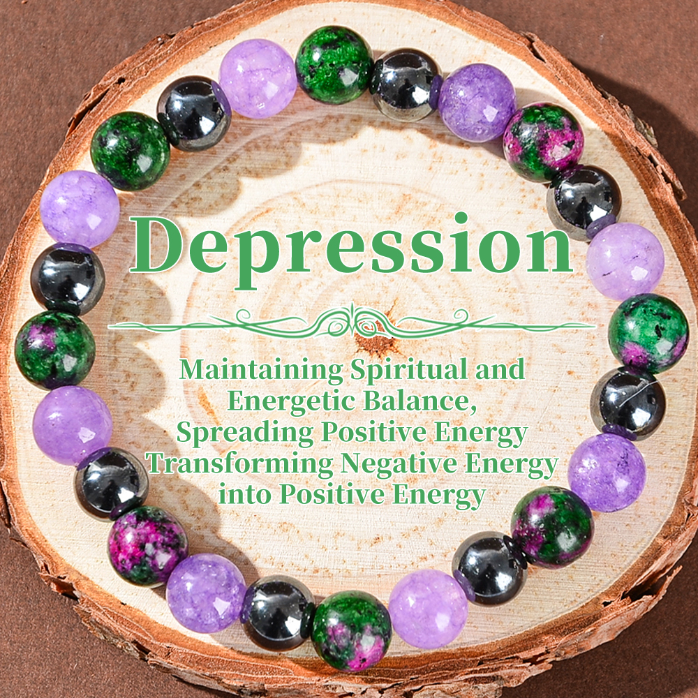 1 Piece of Depression-Healing Bracelet, Made of Natural Stone Including Flower-Green Stone and Purple Mica