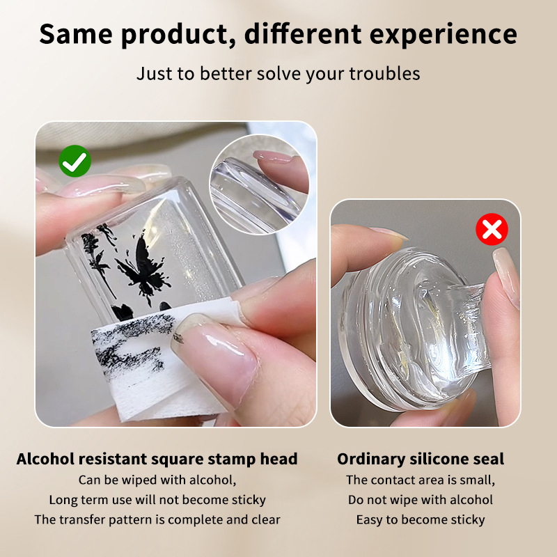 New Transparent Rectangle Nail Art Stamper With Scraper Silicone Head Transfer Tool Fast Clear Jelly French Stamping Manicure