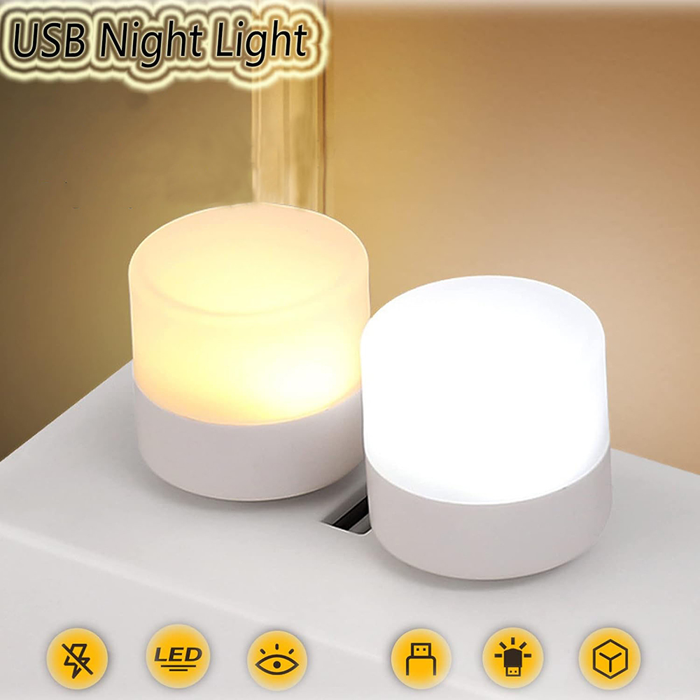 10PCS Portable Mini Night Lights Colorful USB Plug Lamp Power Bank Charging LED Book Light Round Reading Eye Protection Lamp