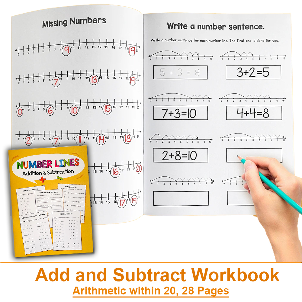 Addition & Subtraction within 20 Practice Workbook Number Line Training Kindergarten Preschool Math Learning Book Montessori
