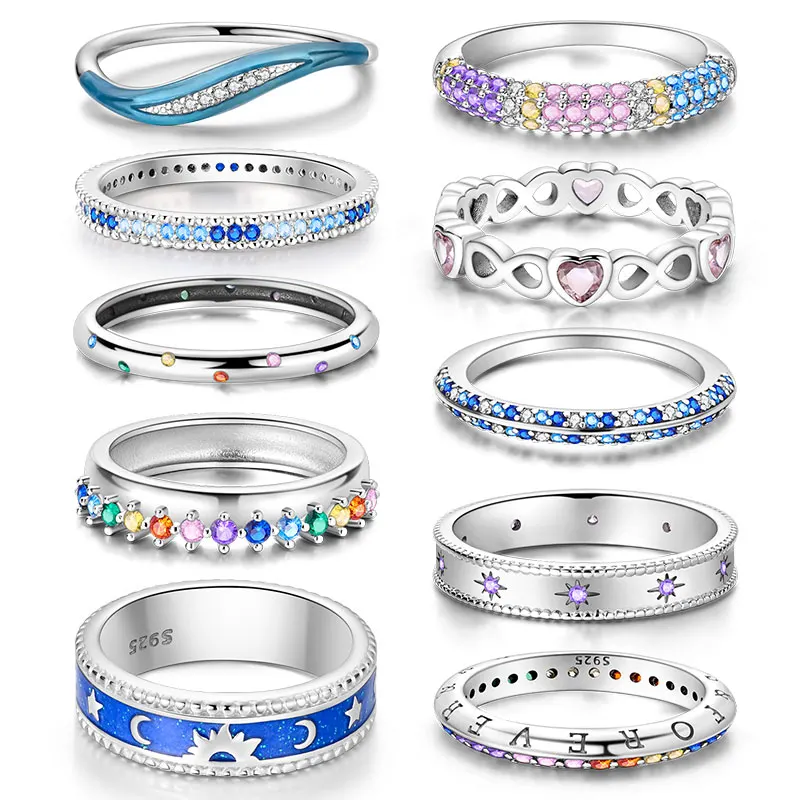 Hot Sale 100% 925 Silver Colorful Stone-Set U-Shaped Splicable Ladies Rings Suitable For Anniversary Jewelry Making Women