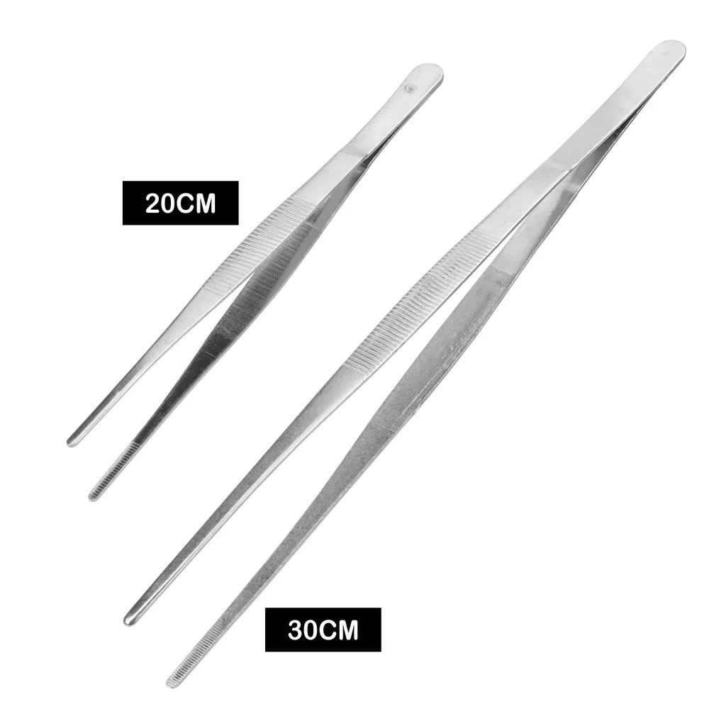 1pc 20CM/30CM Toothed Tweezer Straight Tweezer Long Barbecue Food Tong Stainless Steel Home Garden Kitchen BBQ Tool
