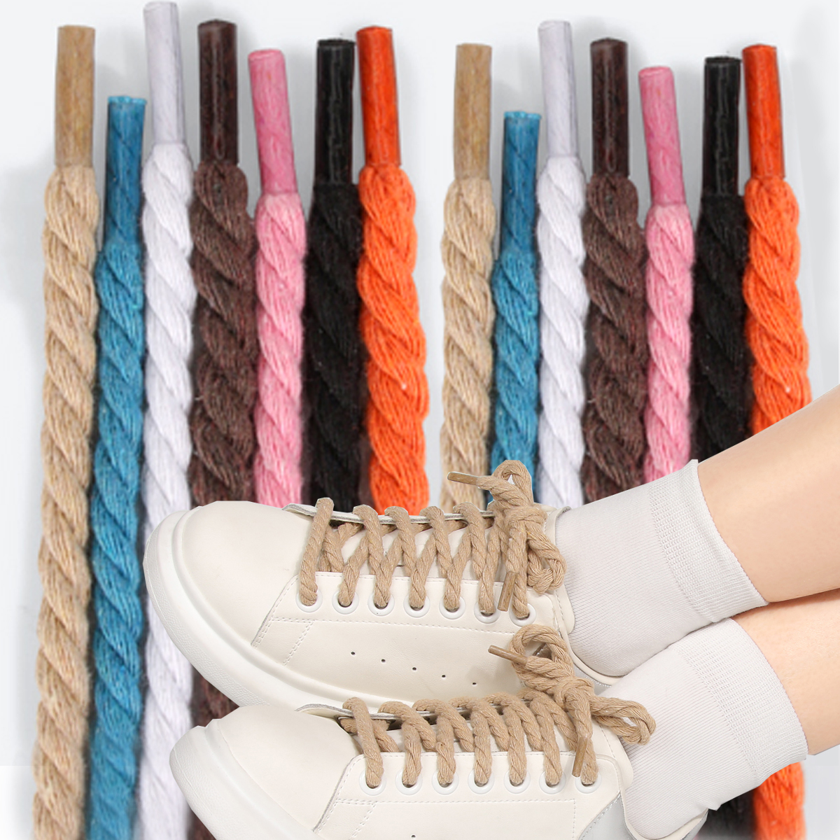 (2 pairs)High Quality Thick Round Polyester Shoelaces - Durable Replacement Laces for Sneakers Boots