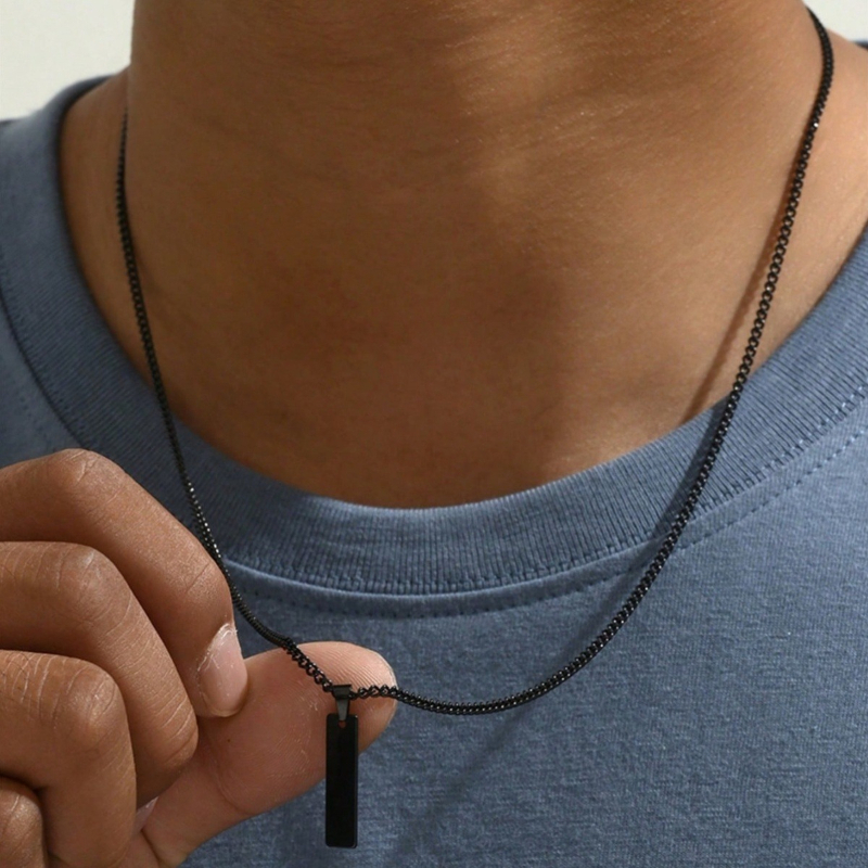 1pcs Rectangular Necklace Pendant Stainless Steel Black Silver Gold Versatile Trendy Necklace Pendant Sturdy And Durable
