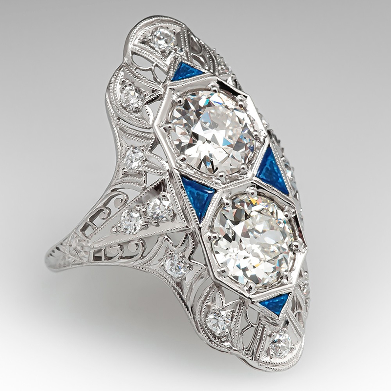 Huitan Vintage Women Rings Blue Enamel Handmade Finger-rings Anniversary Party Luxury Elegant Lady Rings Fancy for Mother
