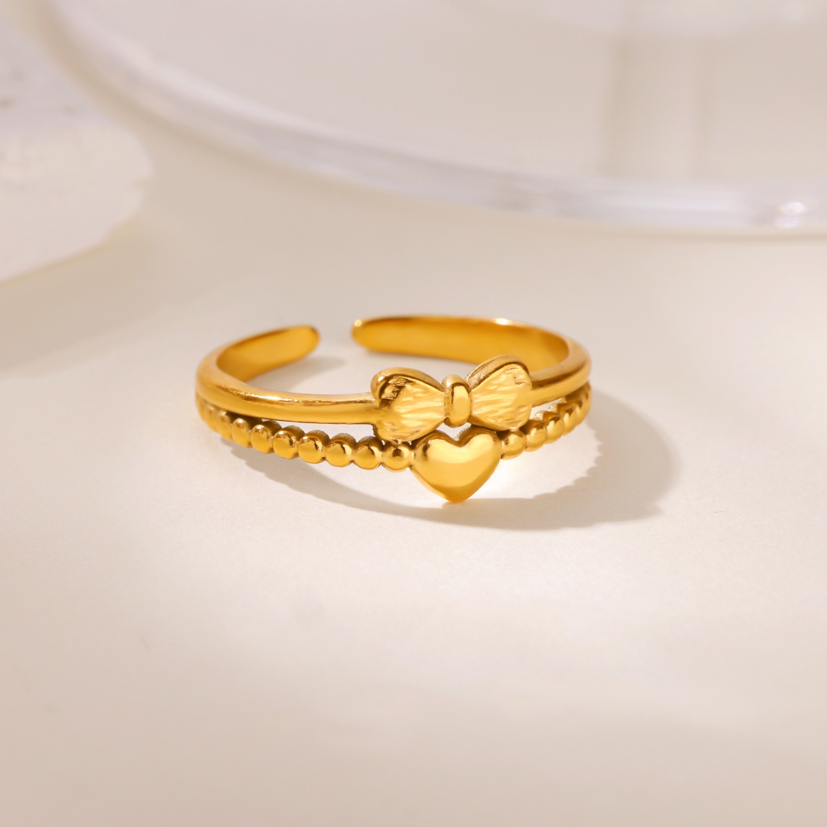 Geometric Bow Heart Open Ring For Women Stainless Steel Ring 2025 New Luxury Fashion Wedding Couple Jewelry