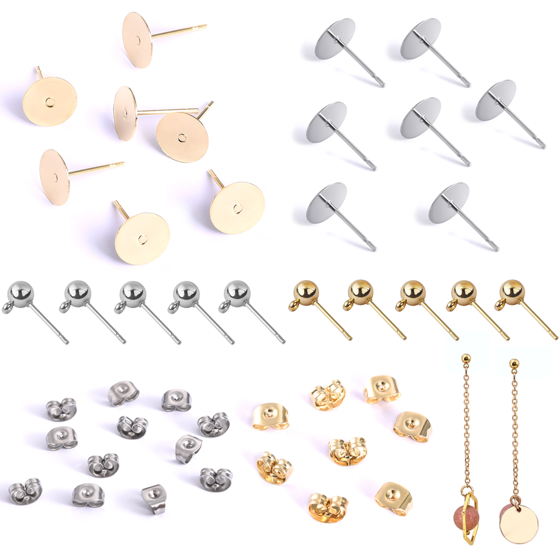 20pcs Stainless Steel Dia 4/5/6/8/10mm Stud Earrings Back Plug Ear Pins Ball Needles for DIY Jewelry Making Findings