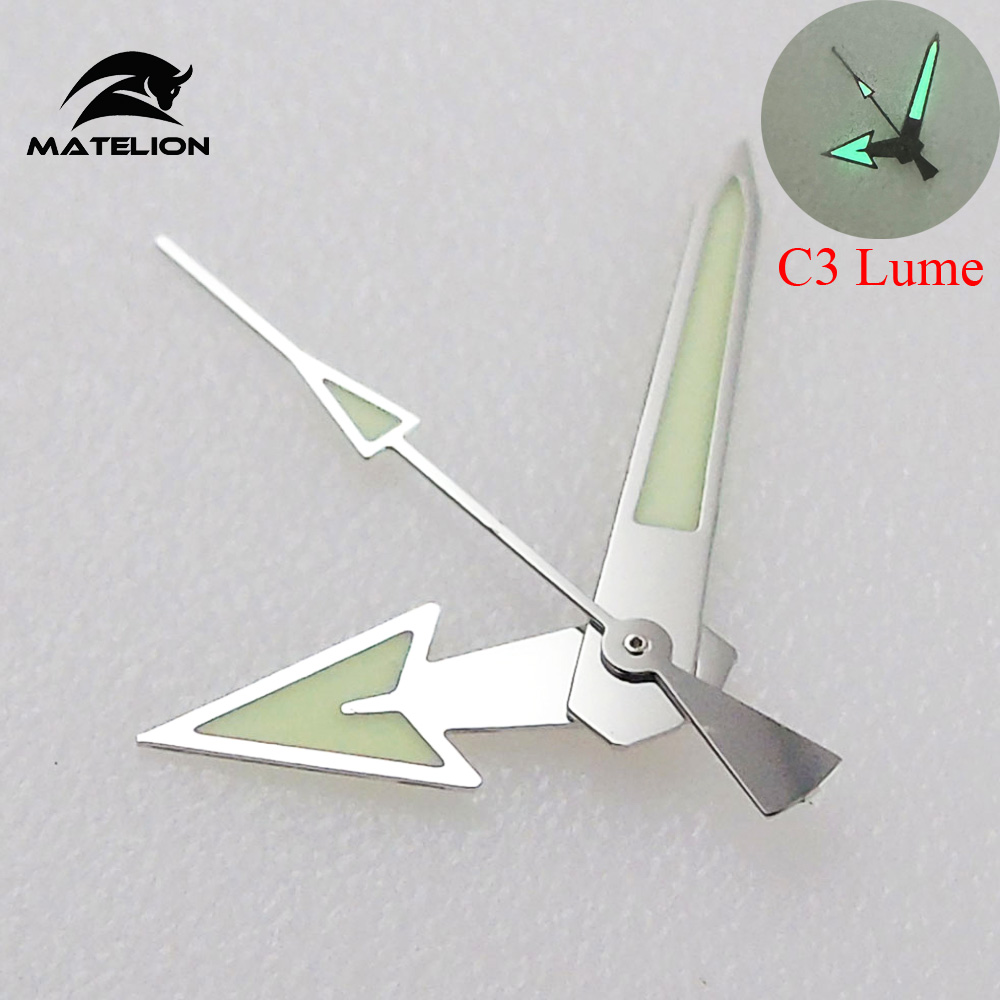 MATELION C3 Super Green Luminous Silver Watch Hand Spare Parts Fit NH35 NH36 NH38 NH70 NH72 Movement Diver Men Watch Parts