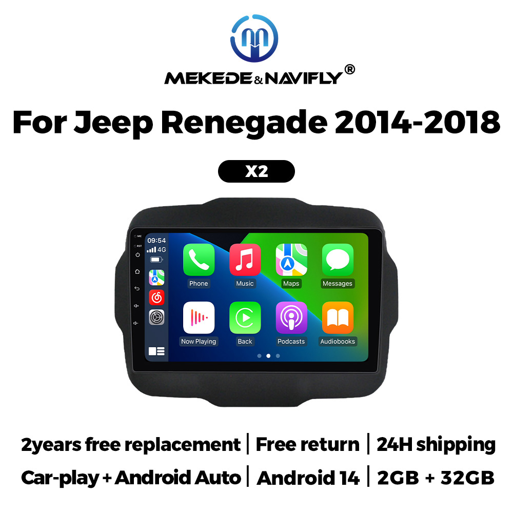 MEKEDE Intelligent car machine system Android 14 9inch ForJeep Renegade 2014-2018 audio stereo Car GPS Navigation 4G LTE wifi bt