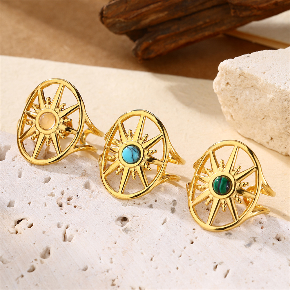 Kissmoon Fashion Exquisite Star Inlay Natural Stone Design Adjustable Stainless Steel Ring For Women High Quality Party Jewelry
