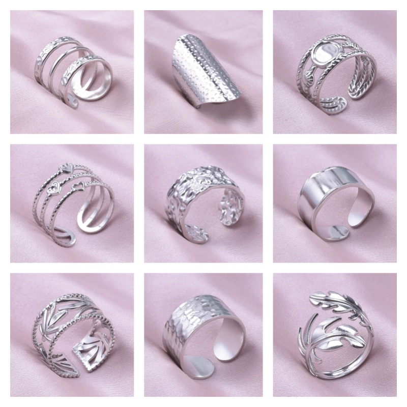 Plant Green Leaves 100% No Fading Ring Irregular Ellipse Opening Adjustable For Men Women Decorate Fingers Stainless Steel Rings