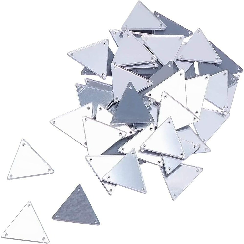Sew on Silver Mirror Rhinestones 50 Pcs Triangle Shape Sew on Rhinestones for Clothes Acrylic Disc Mirror Pieces